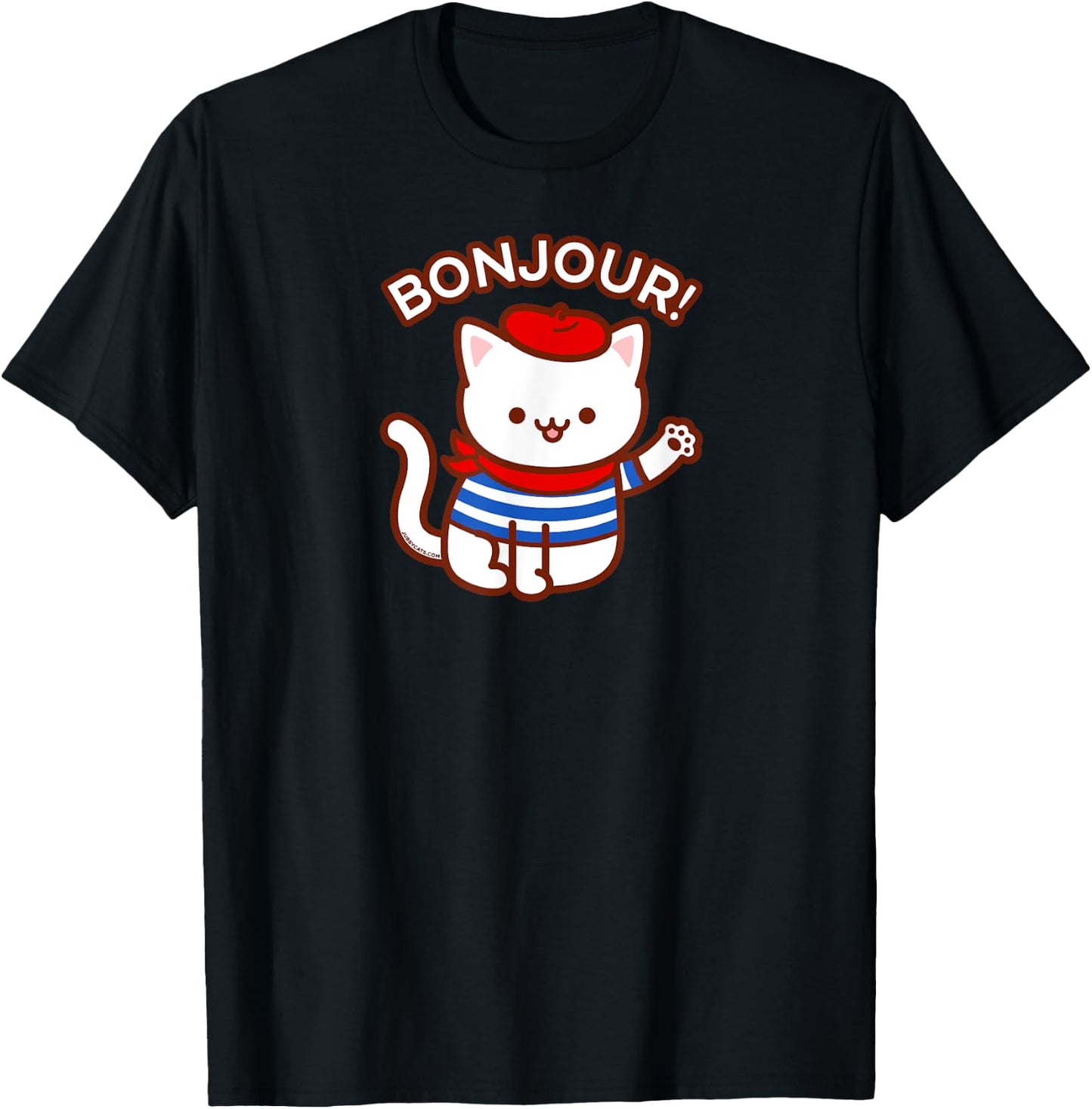 BONJOUR! - Cute Funny French Cat Saying Hello T-Shirt - T-Shirt | Black