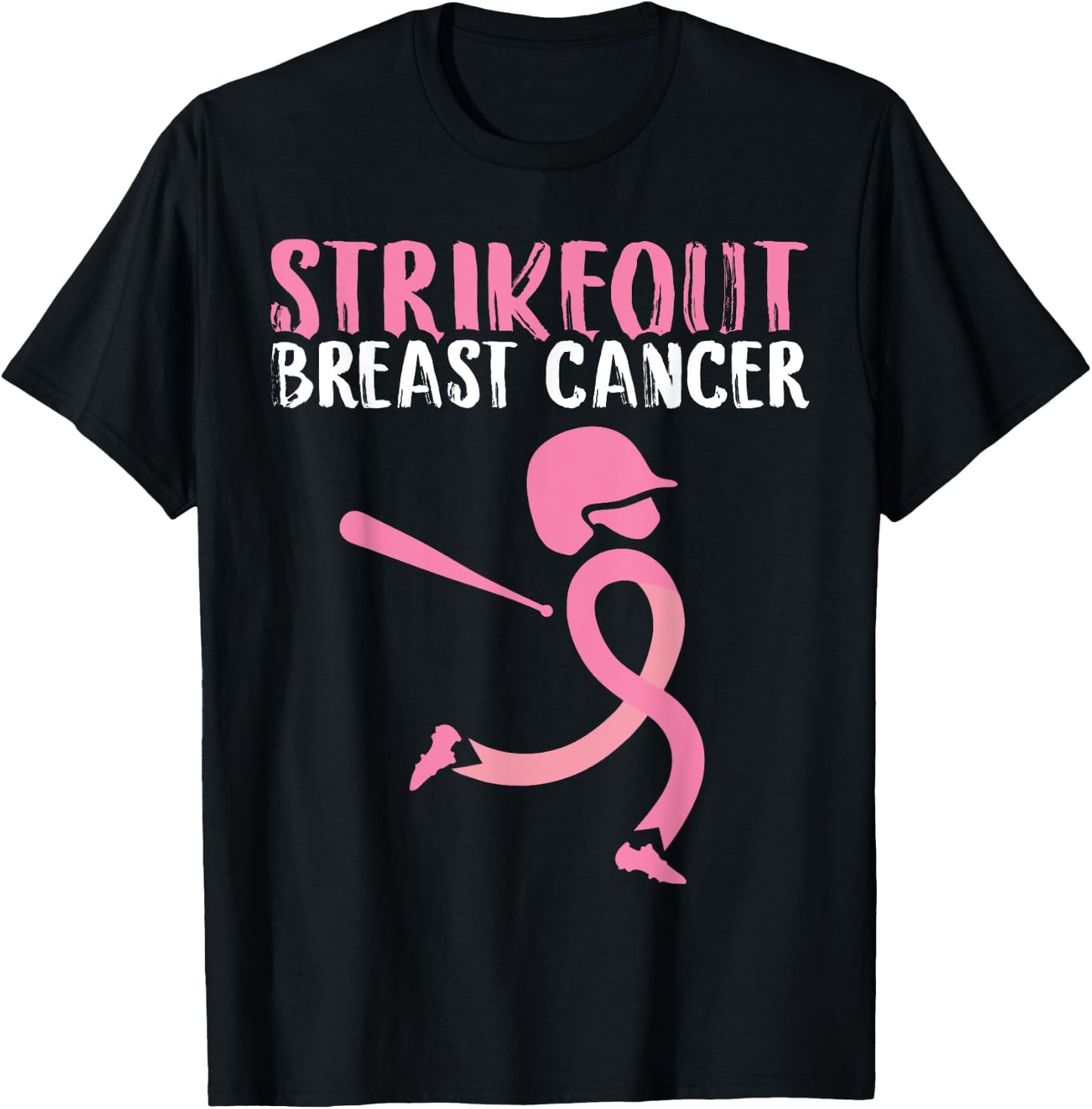 Strike Out Breast Cancer Awareness Pink Ribbon Baseball Girl T-Shirt - T-Shirt | Black