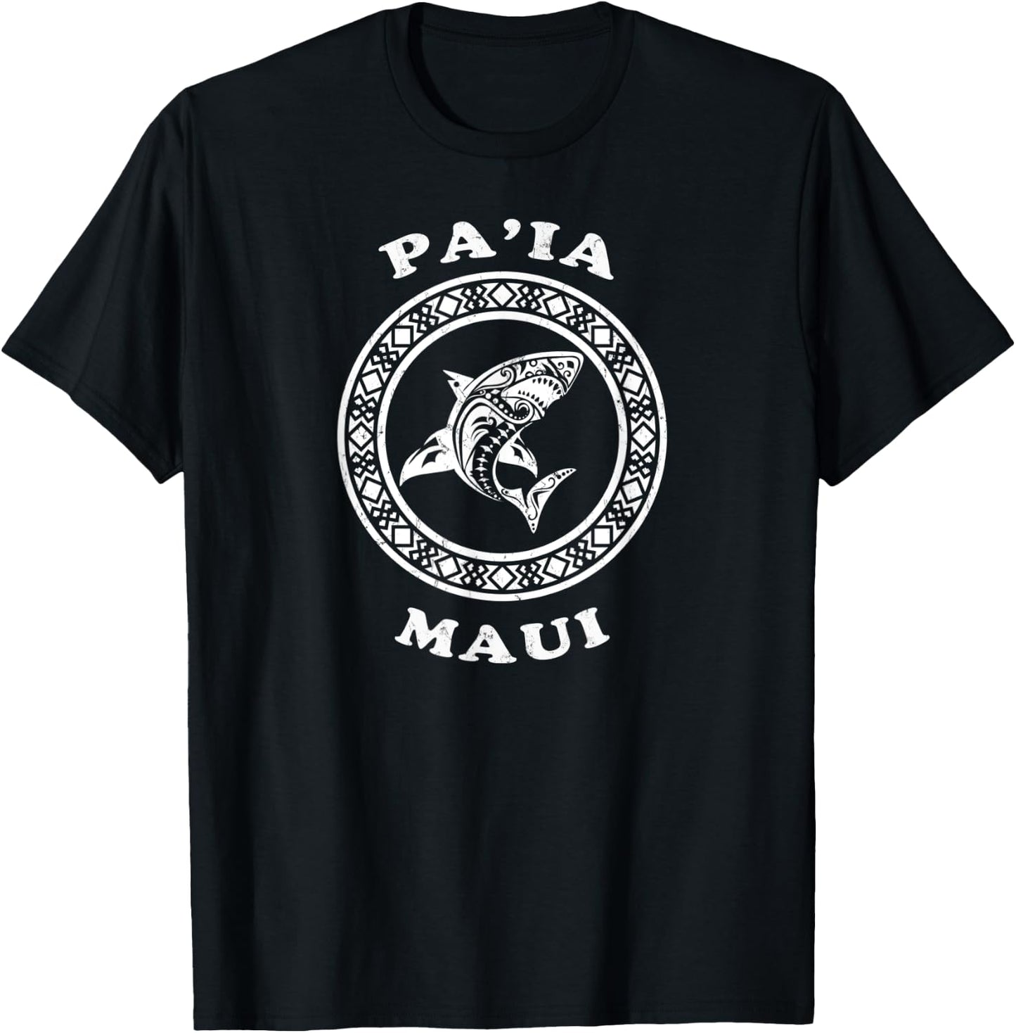 Paia, Maui Vintage Retro Tribal Shark Vacation T-Shirt - T-Shirt | Black