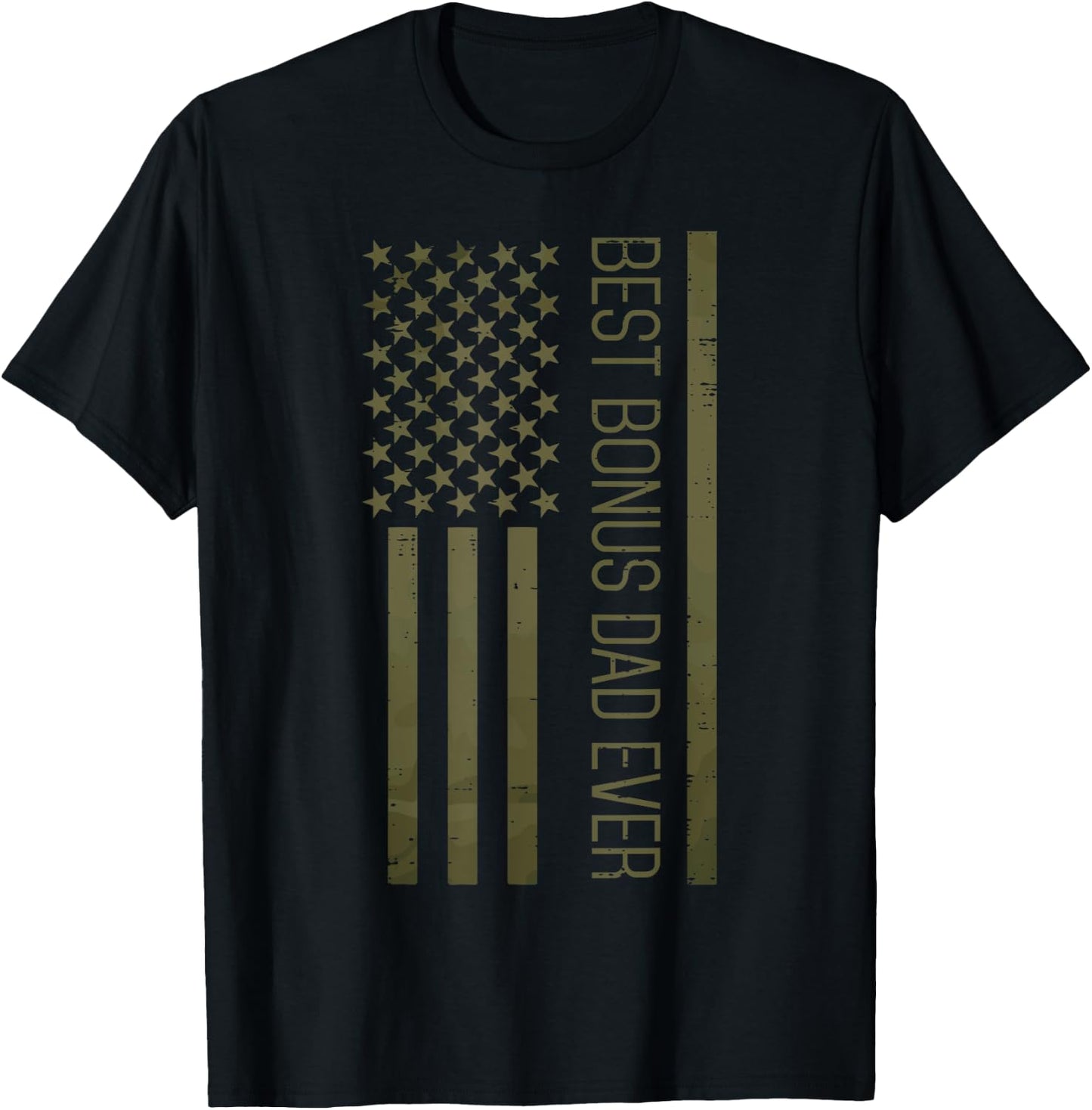 Fathers Day Best Bonus Dad Ever America Flag Stepdad Patriot T-Shirt - T-Shirt | Black