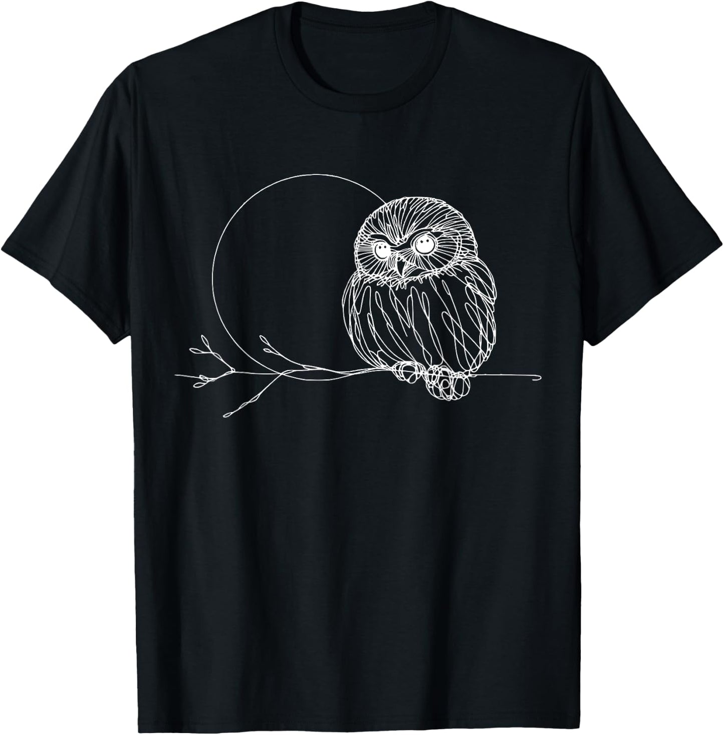 Line Art Bird & Ornithologist Northern Pygmy-Owl T-Shirt - T-Shirt | Black