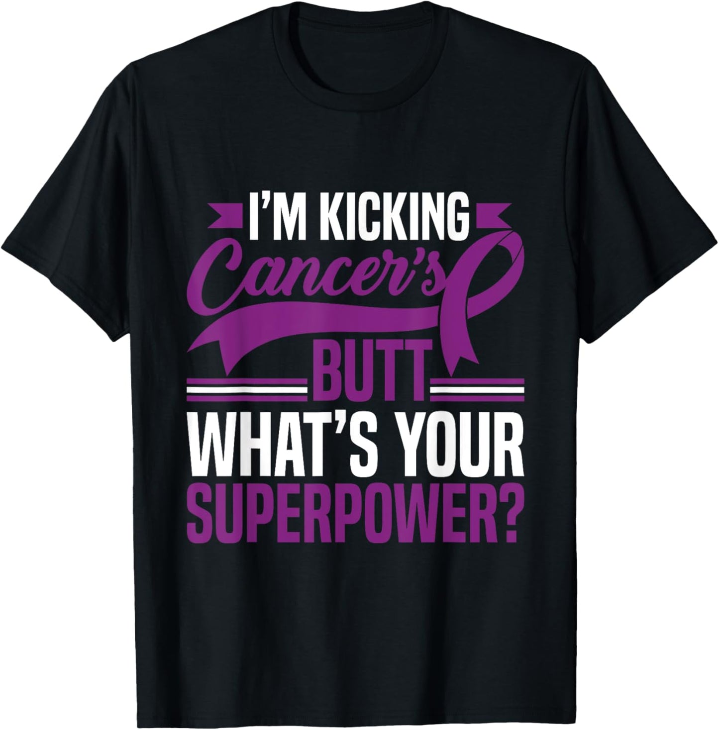 Kicking Cancers Butt Superpower Pancreatic Cancer Awareness T-Shirt - T-Shirt | Black