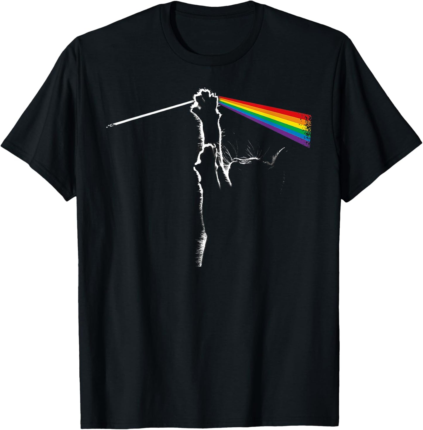 Vintage Cat Prism Rainbow Light Retro Cats Love Rock Music T-Shirt - T-Shirt | Black