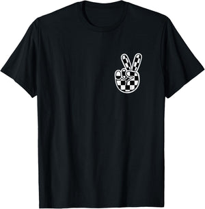 Checkered Peace Sign Hand Racing Flag Race Car Boys Toddler T-Shirt - T-Shirt | Black