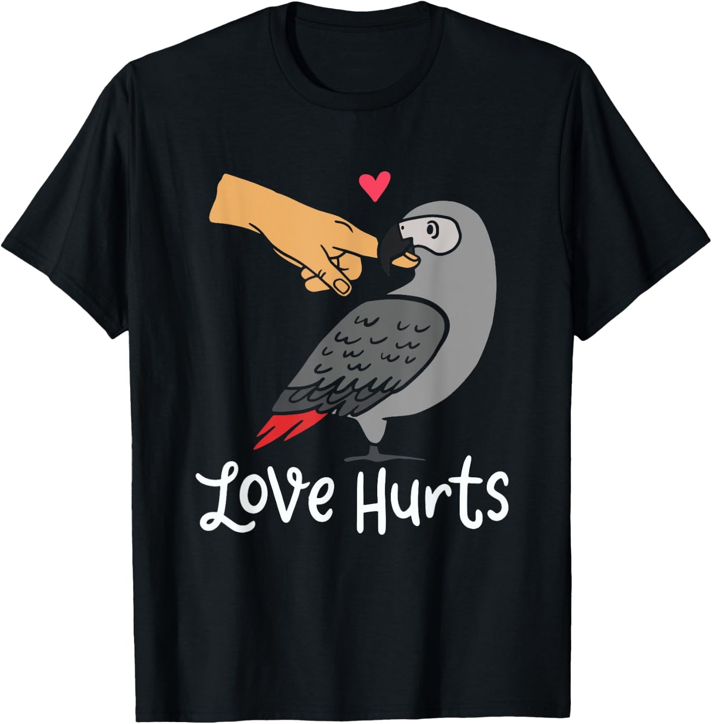 Love Hurts, African Grey Parrot T-Shirt - T-Shirt | Black