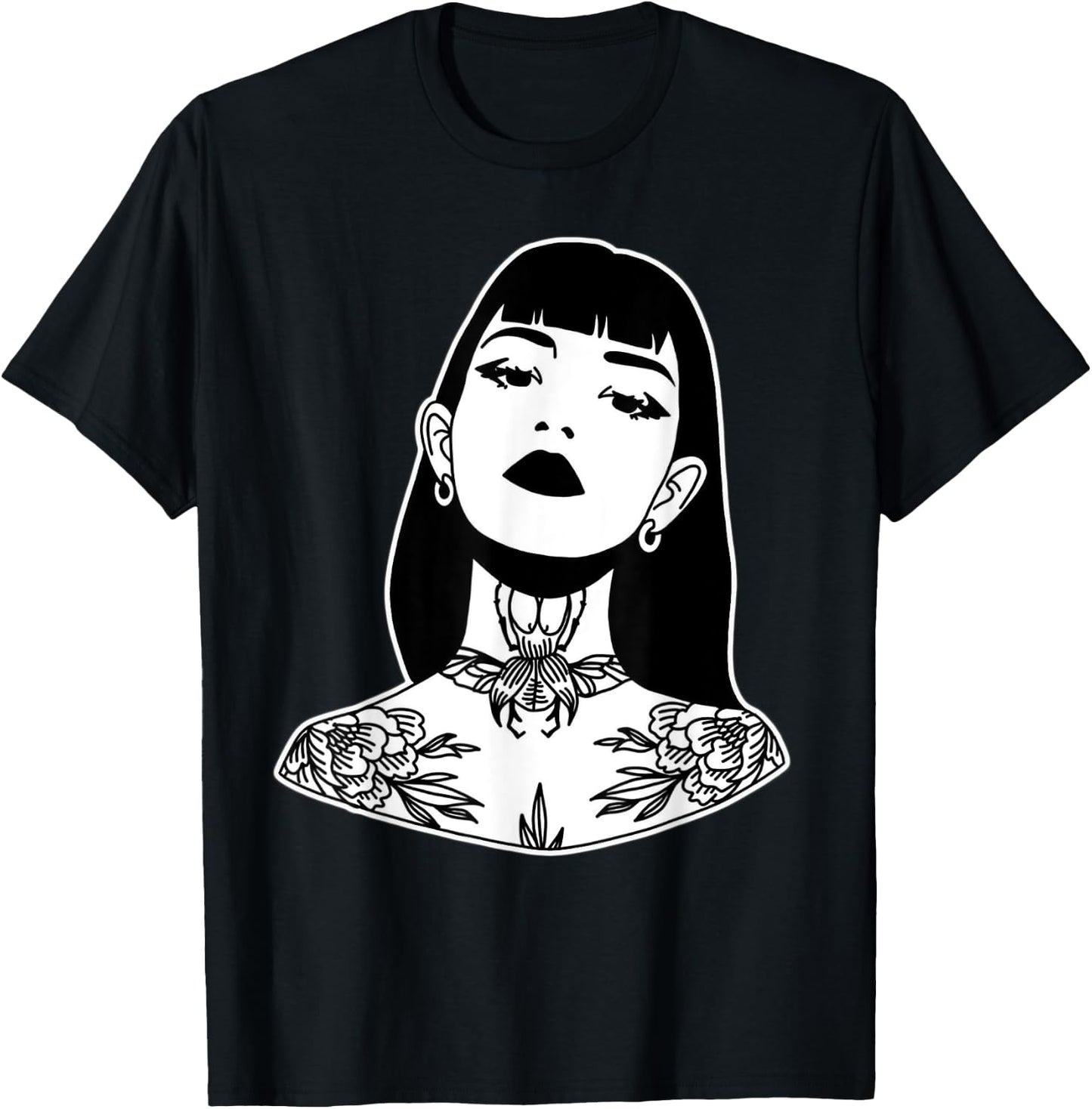 Tattooed Pretty Girl Blackwork T-Shirt - T-Shirt | Black