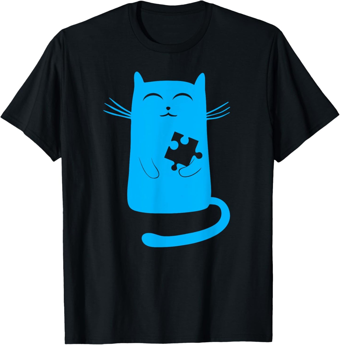 Autism Kitty Cat Illustration Blue Puzzle Piece T-Shirt - T-Shirt | Black