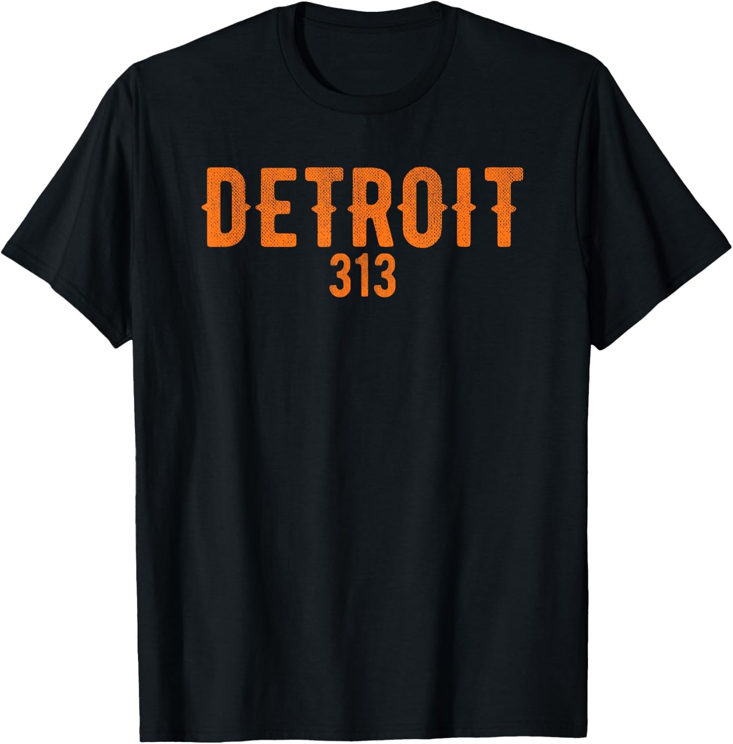 Detroit 313 Orange Text Design Apparel T-Shirt - T-Shirt | Black