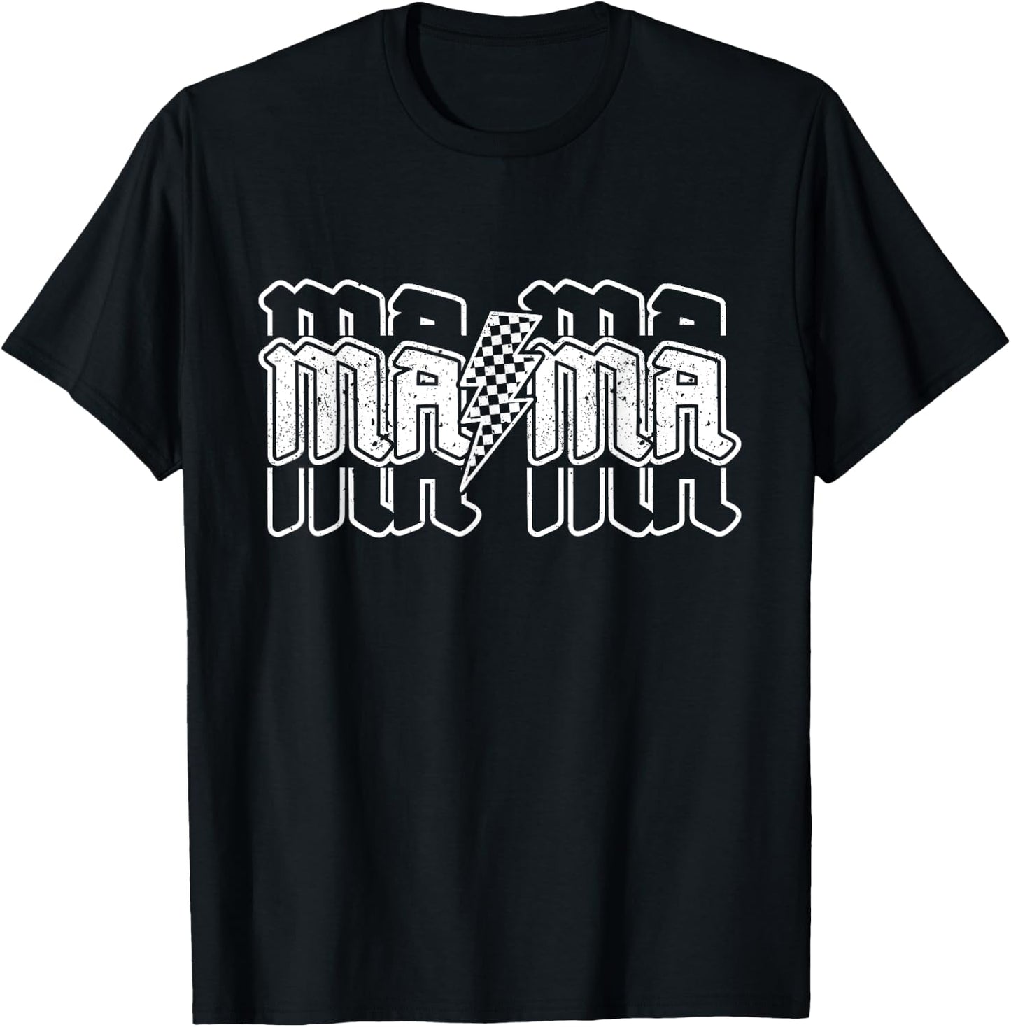 Checkered Mama Lightning Bolt Mother's Day For Mom Mother T-Shirt - T-Shirt | Black