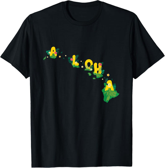 Hawaiian Islands Aloha - Maui Kahui Oahu and Big Island T-Shirt - T-Shirt | Black