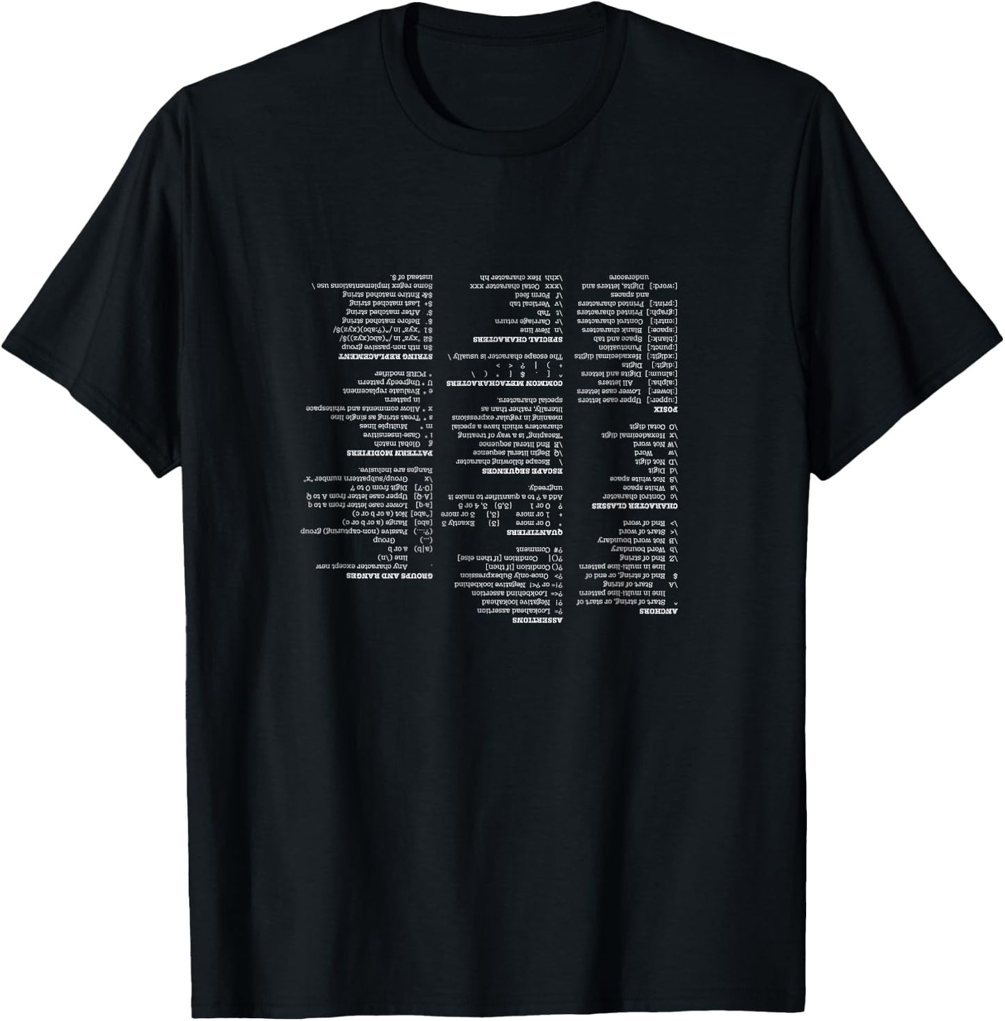 RegEx Cheat Sheet - Linux Geek Humor for Programmer T-Shirt - T-Shirt | Black