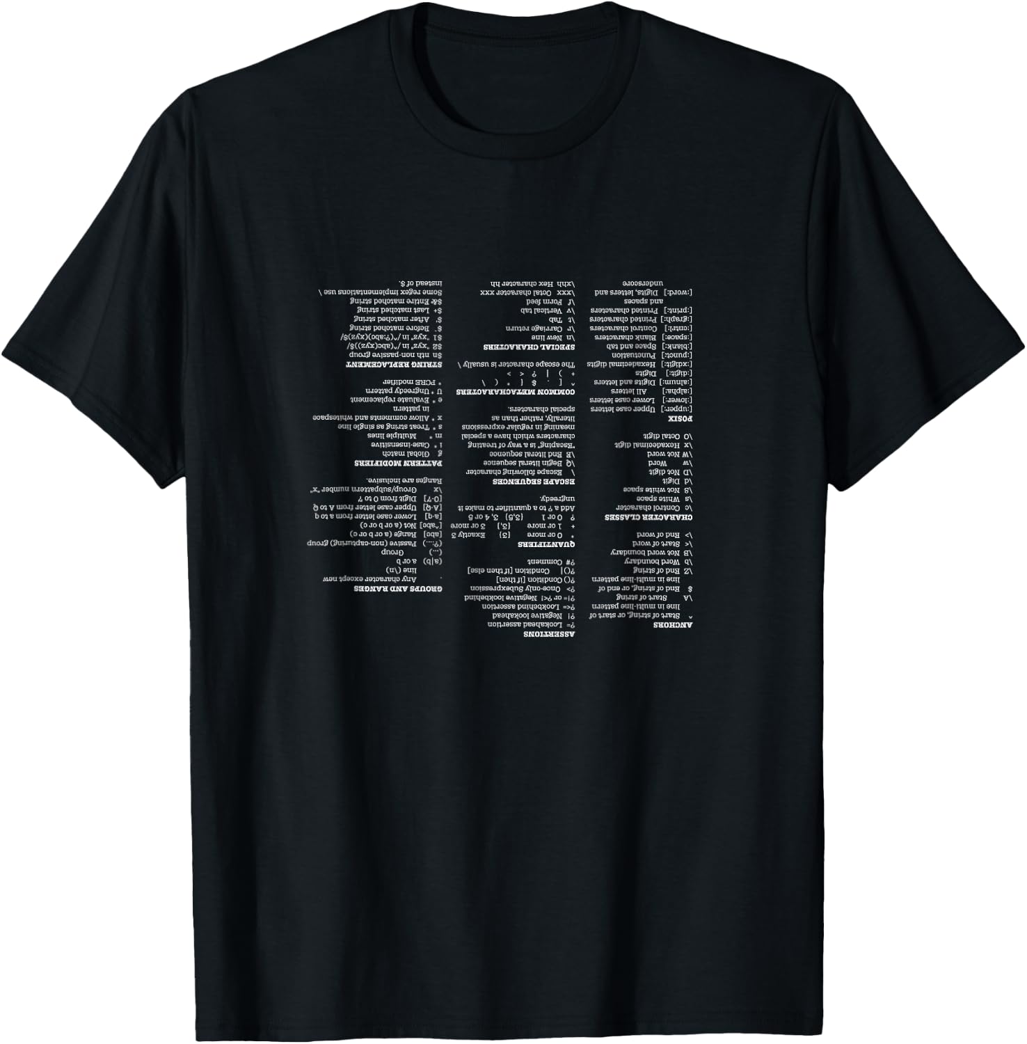 RegEx Cheat Sheet - Linux Geek Humor for Programmer T-Shirt - T-Shirt | Black