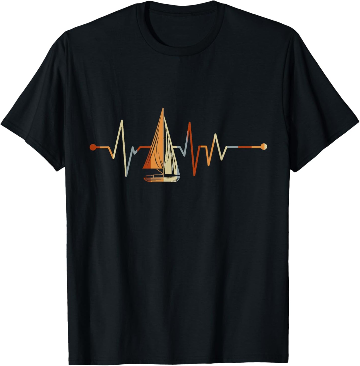 Sea Captain Gift Sail Boat Heartbeat Boat Sailing T-Shirt - T-Shirt | Black