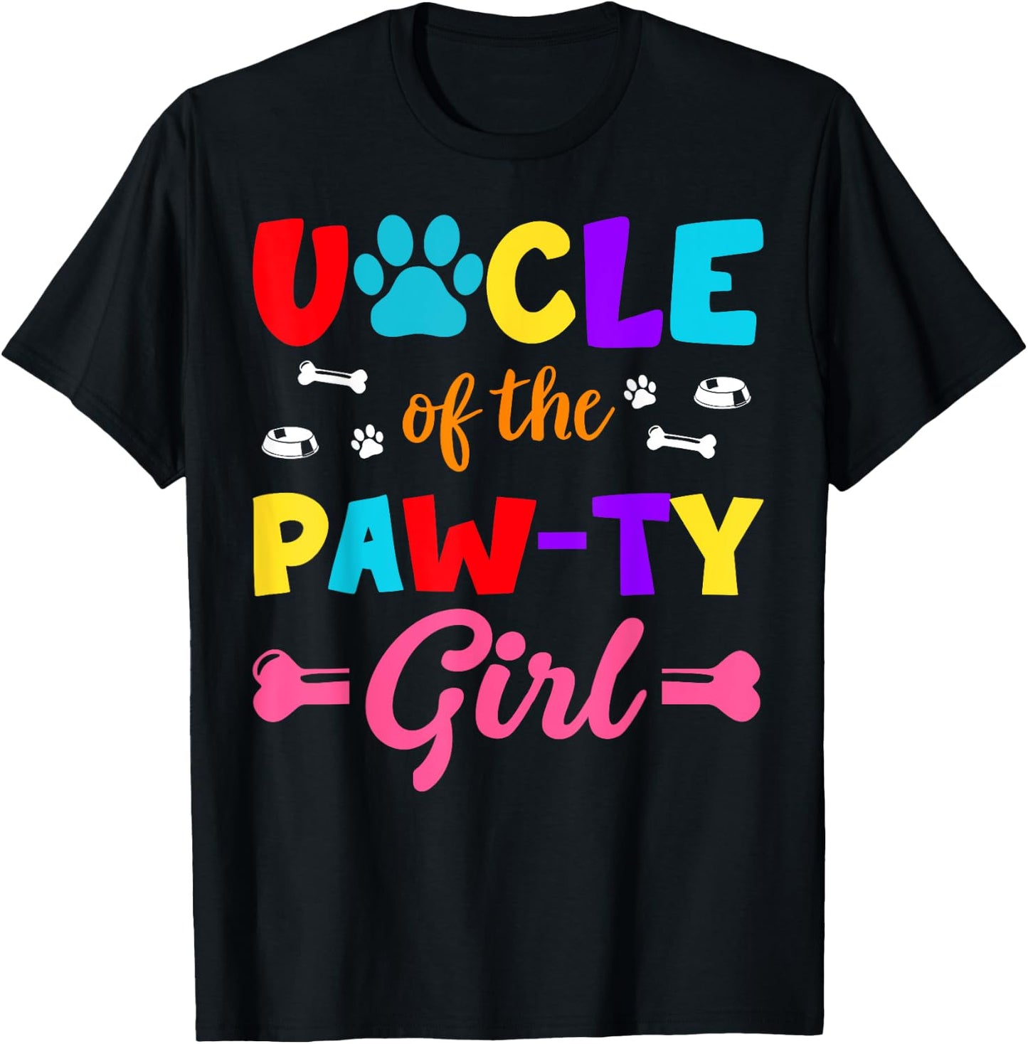 Uncle Of The Paw-ty Girl Dog Family Matching Party T-Shirt - T-Shirt | Black