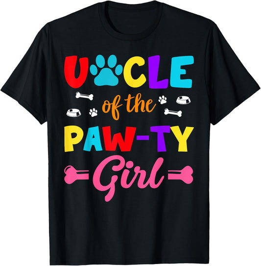 Uncle Of The Paw-ty Girl Dog Family Matching Party T-Shirt - T-Shirt | Black