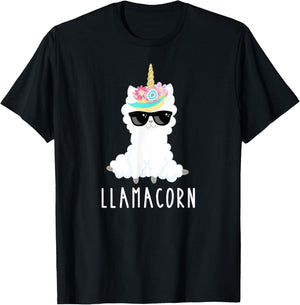 Llamacorn Shirt Girls Llama Unicorn Funny Kids Gift T-Shirt - T-Shirt | Black