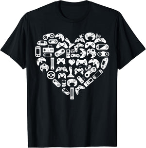 Boys Gamer Gift - Game Heart Valentines Day Lover Men Kids T-Shirt - T-Shirt | Black