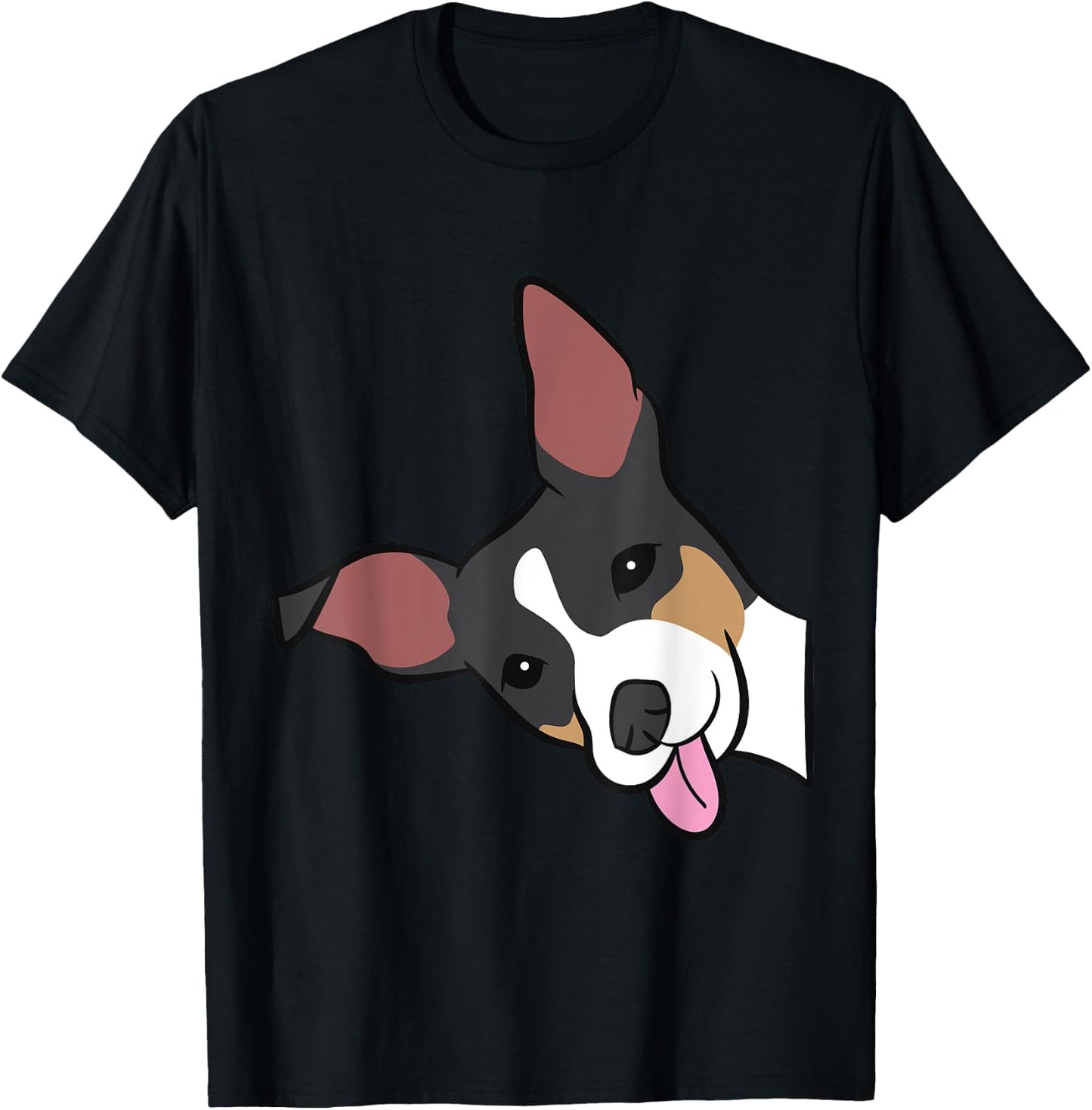 Rat Terrier Dog Peeking From Side Funny Rat Terrier Men Women Girls Kids T-Shirt - T-Shirt | Black