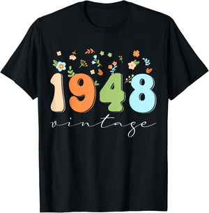 Vintage 1948 Shirt Funny Flower Graphic Retro T-Shirt - T-Shirt | Black