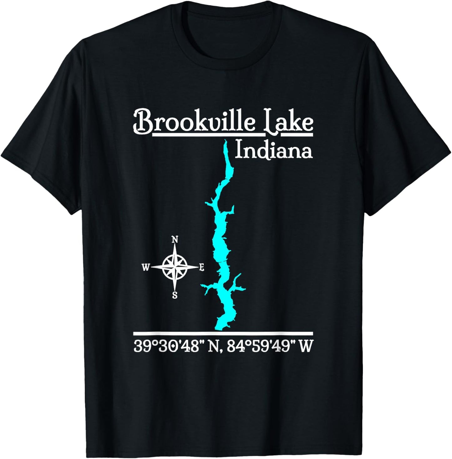 GeoGearCo Brookville Lake - Indiana - Adult - Black - Small - Short Sleeve - Classic Fit - - Classic Style - Polyester 100% - Camping, Hiking, Nature Lovers T-Shirt - T-Shirt | Black
