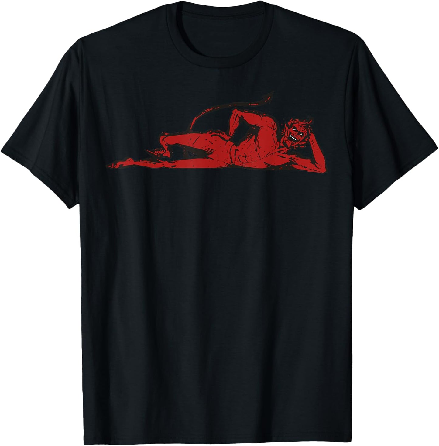 Mischievous Red Devil Design With Horns And Pointed Tail T-Shirt - T-Shirt | Black