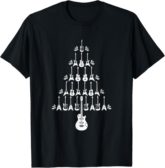 Guitar Christmas Tree Merry Xmas Guitar Lover Music Gift T-Shirt - T-Shirt | Black