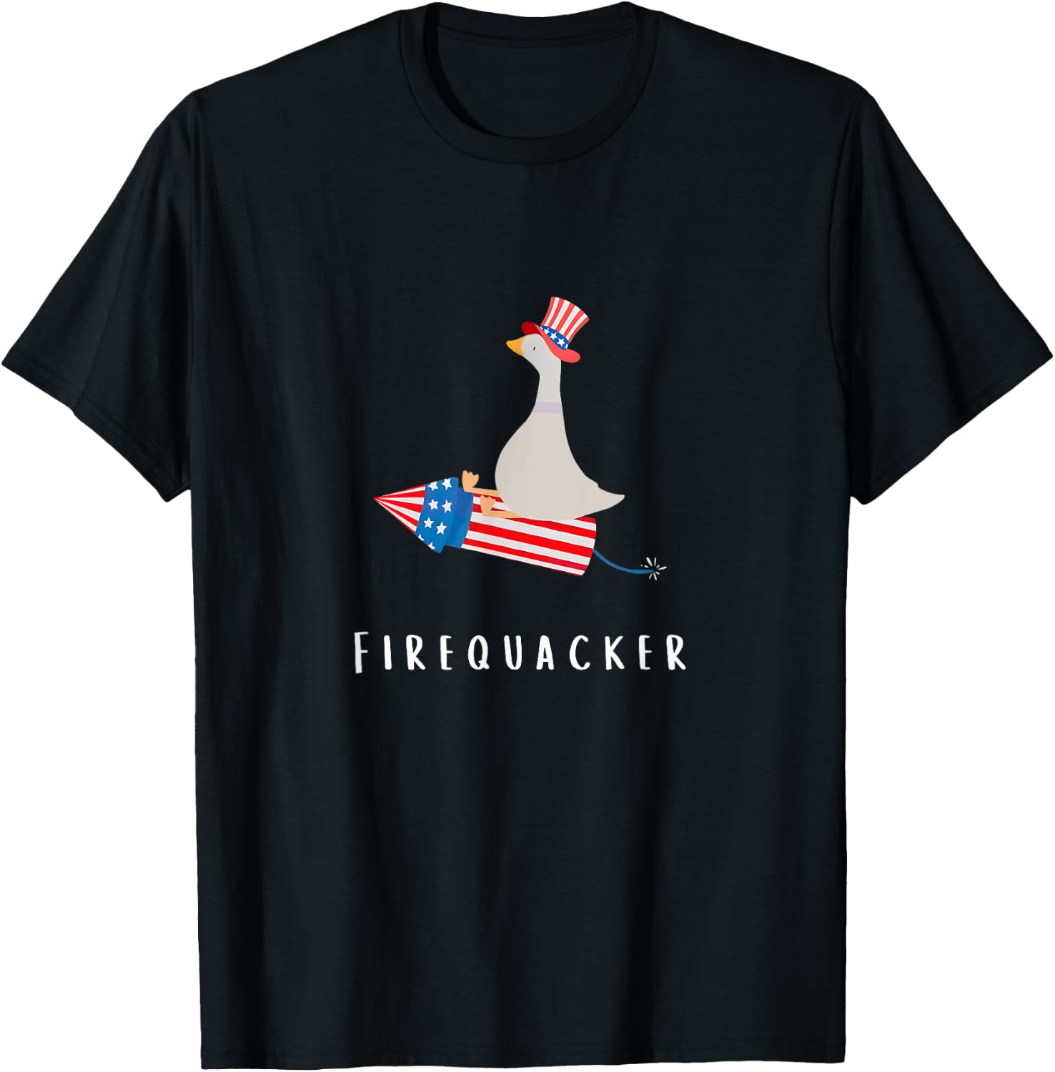 Funny Goose Fourth Of July Firequacker Independence Day T-Shirt - T-Shirt | Black