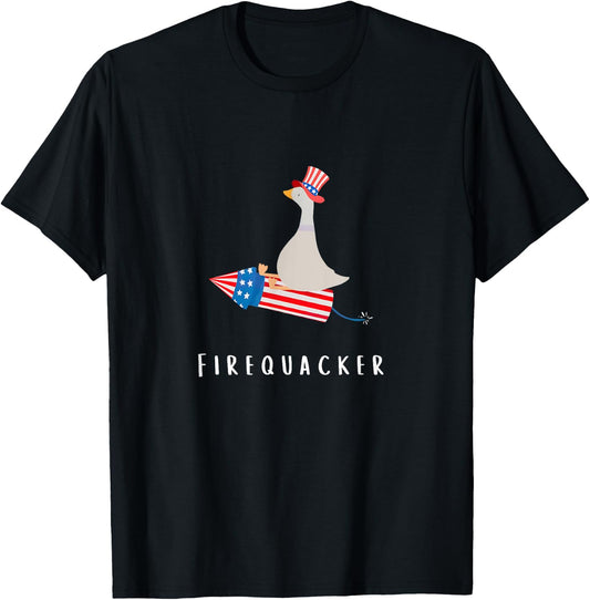 Funny Goose Fourth Of July Firequacker Independence Day T-Shirt - T-Shirt | Black