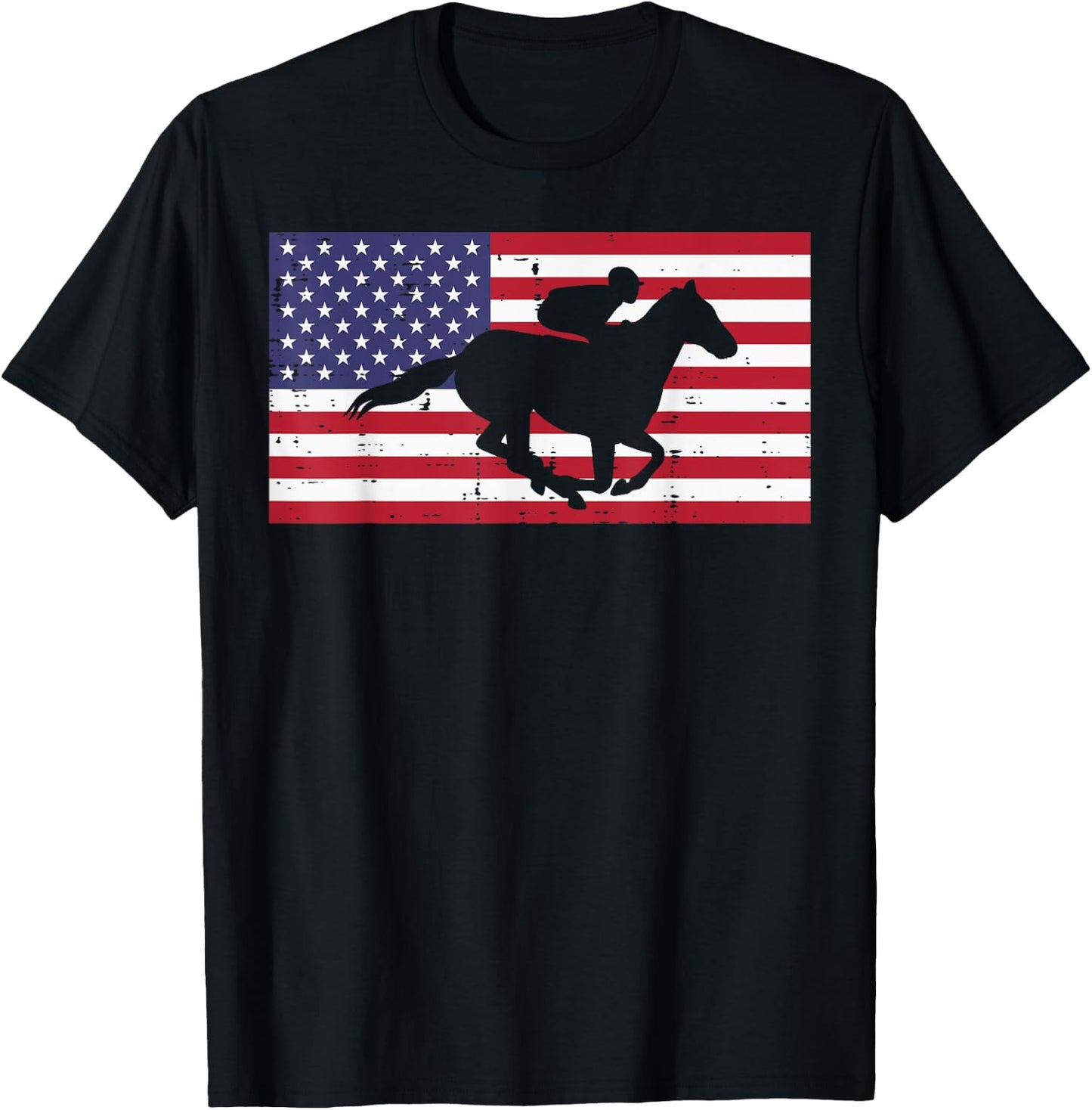 Horse Riding US Flag Horseback Racing Patriotic Equestrian T-Shirt - T-Shirt | Black