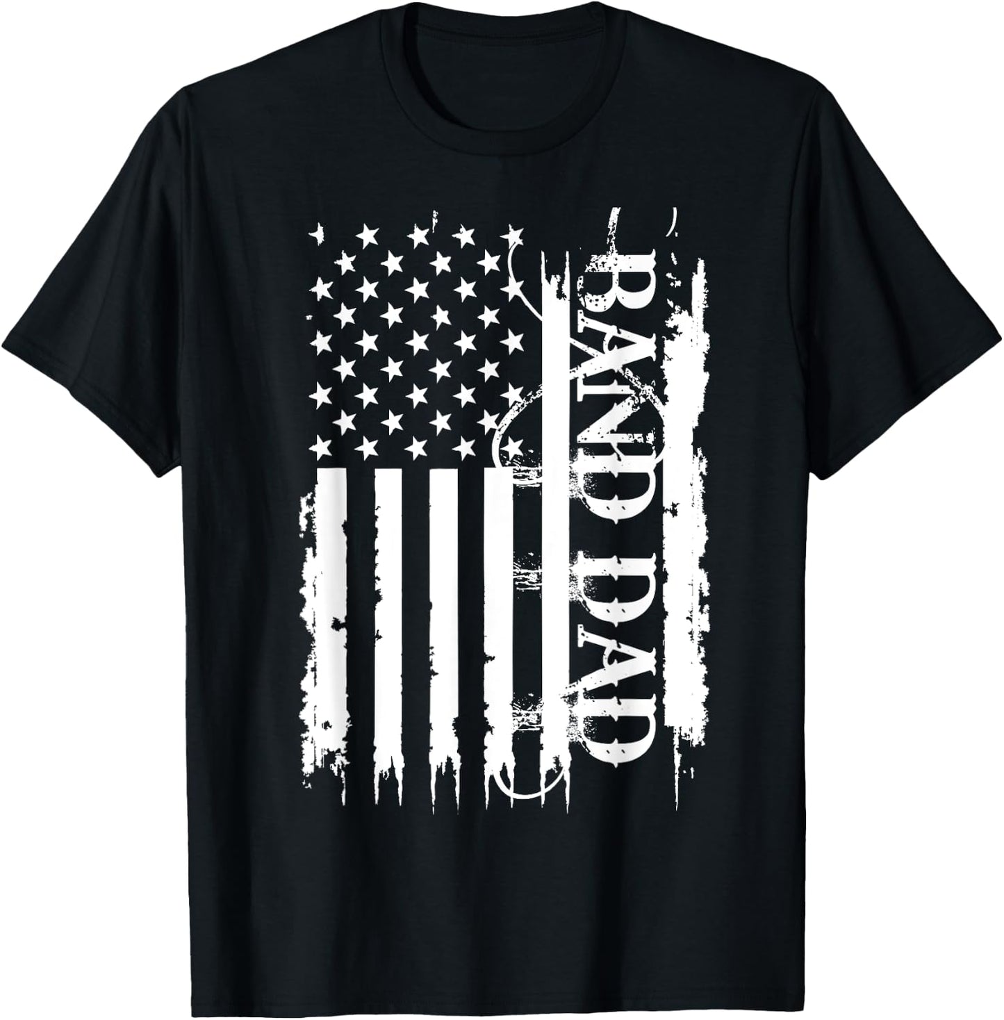 Band Dad United States Distressed w US Flag T-Shirt - T-Shirt | Black