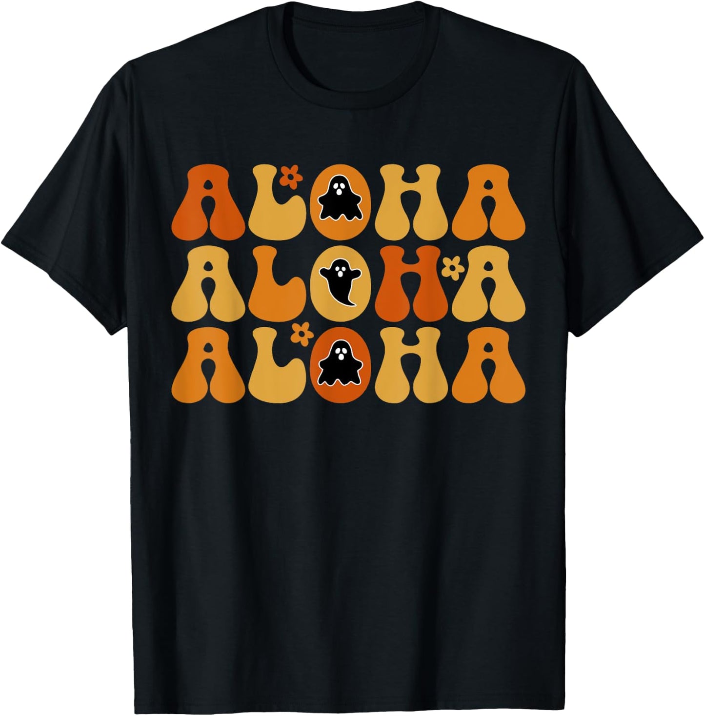 Cute Aloha Boo Ghost Halloween Tropical Spooky Hawai Trip T-Shirt - T-Shirt | Black