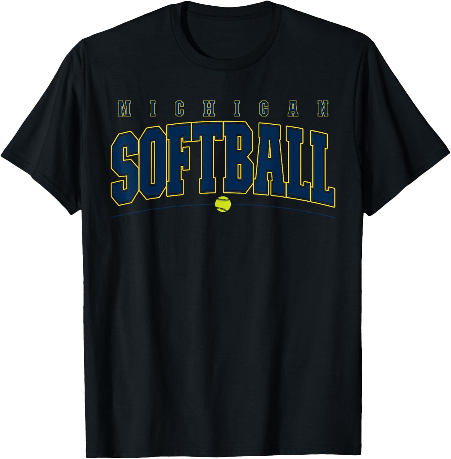 Michigan Softball Vintage Kids Team Retro Softball Fan T-Shirt - T-Shirt | Black