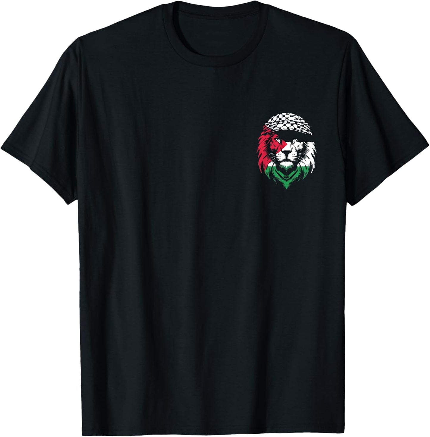 Lion Keffiyeh Time of Palestine Flag Pocket T-Shirt - T-Shirt | Black