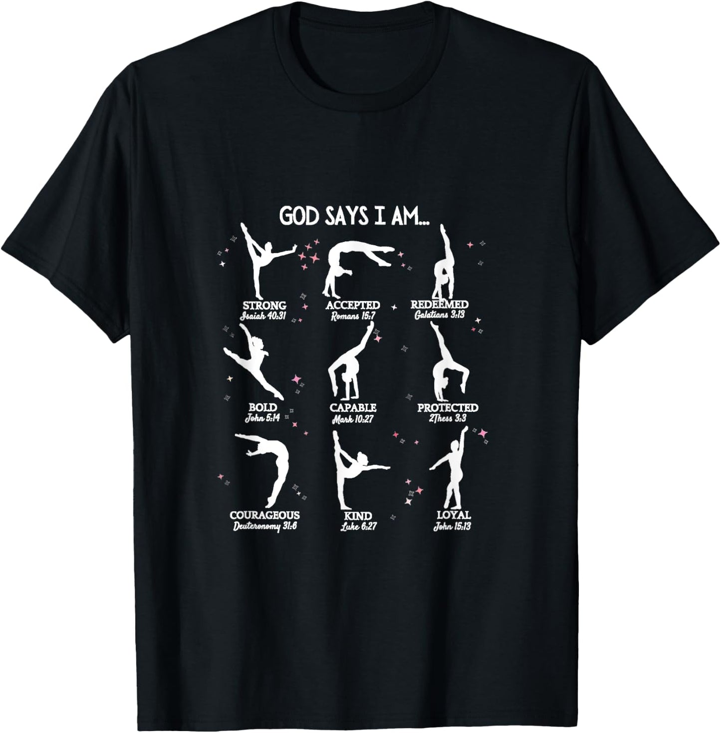 Gymnastics God Says I Am Bible Verse Gymnast Christian Jesus T-Shirt - T-Shirt | Black