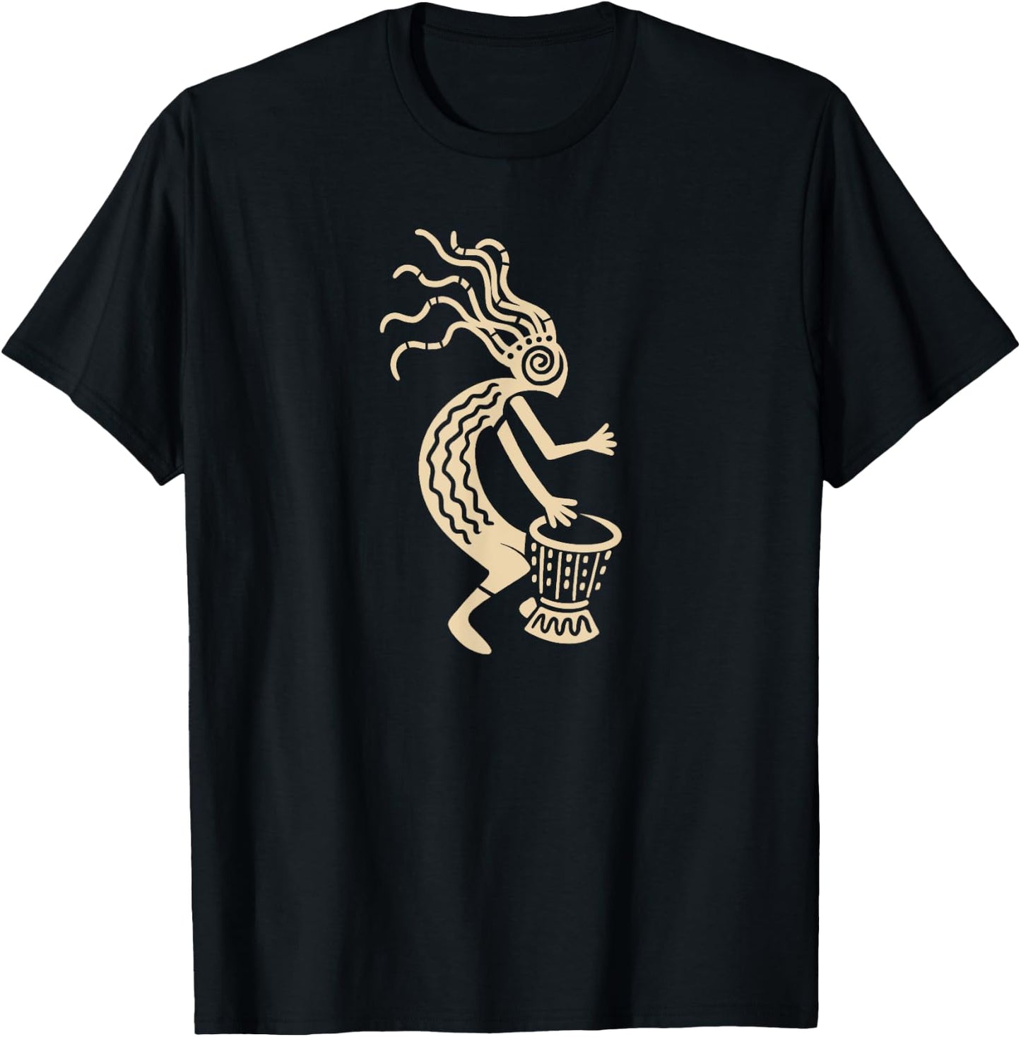 Kokopelli with Drum God Symbol of Joy and Fertility T-Shirt - T-Shirt | Black