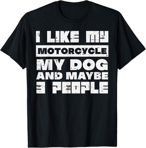 I LIke My Motorcycle Dog 3 People Funny Biker Men Women Kids T-Shirt - T-Shirt | Black