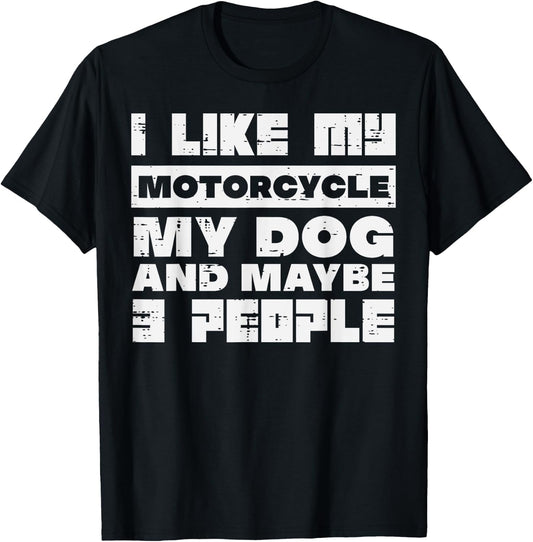 I LIke My Motorcycle Dog 3 People Funny Biker Men Women Kids T-Shirt - T-Shirt | Black