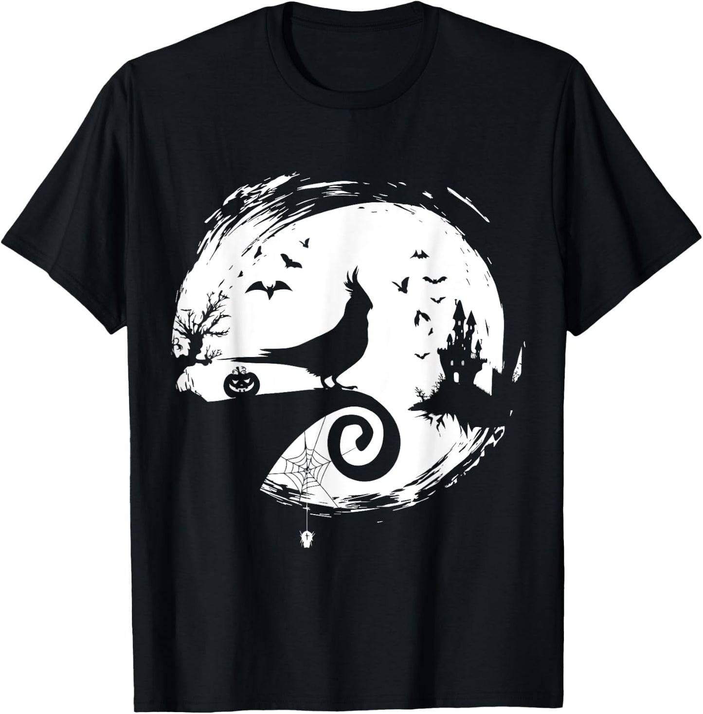 Cockatiel Halloween Costume Moon Silhouette Creepy T-Shirt - T-Shirt | Black