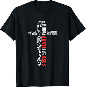 Jesus And Harp. Harp Girl. Harpist. Harp Player T-Shirt - T-Shirt | Black