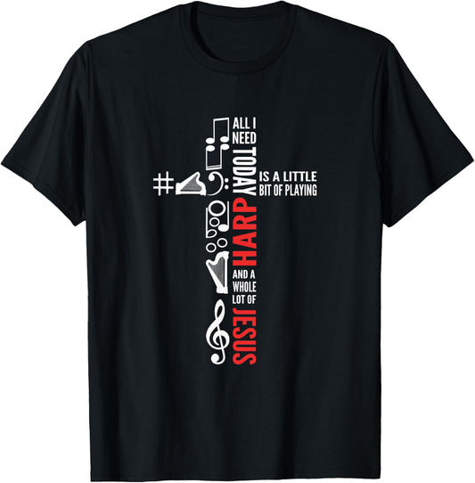 Jesus And Harp. Harp Girl. Harpist. Harp Player T-Shirt - T-Shirt | Black