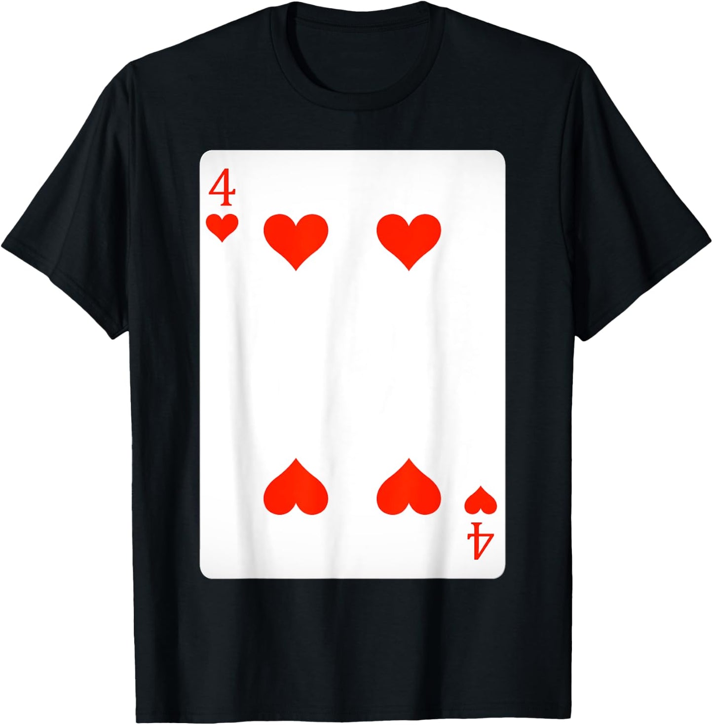 4 Four Of Hearts Playing Cards Shirt Easy Halloween Costume T-Shirt - T-Shirt | Black