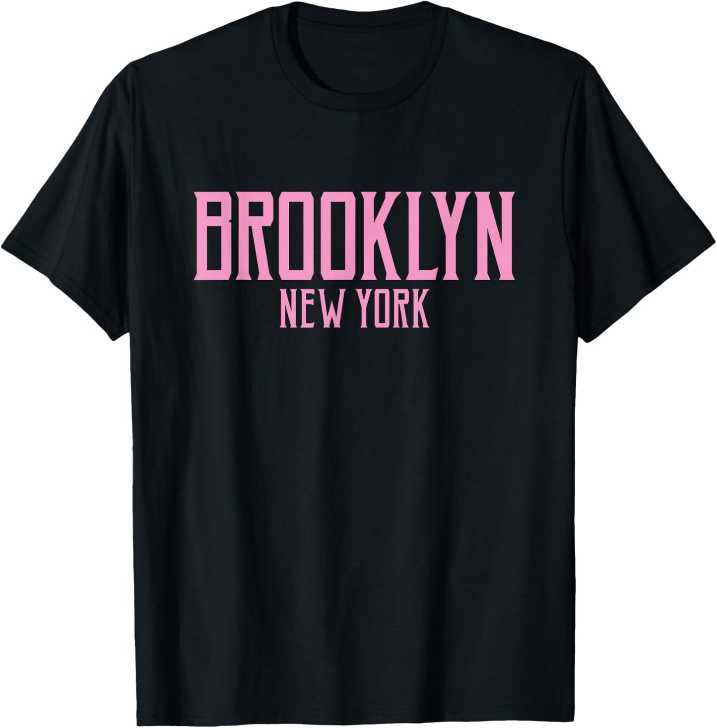 Brooklyn New York Text Pink Print T-Shirt - T-Shirt | Black