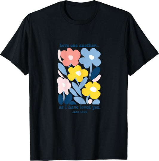 Love One Another As I Have Loved You Boho Pastel Floral T-Shirt - T-Shirt | Black