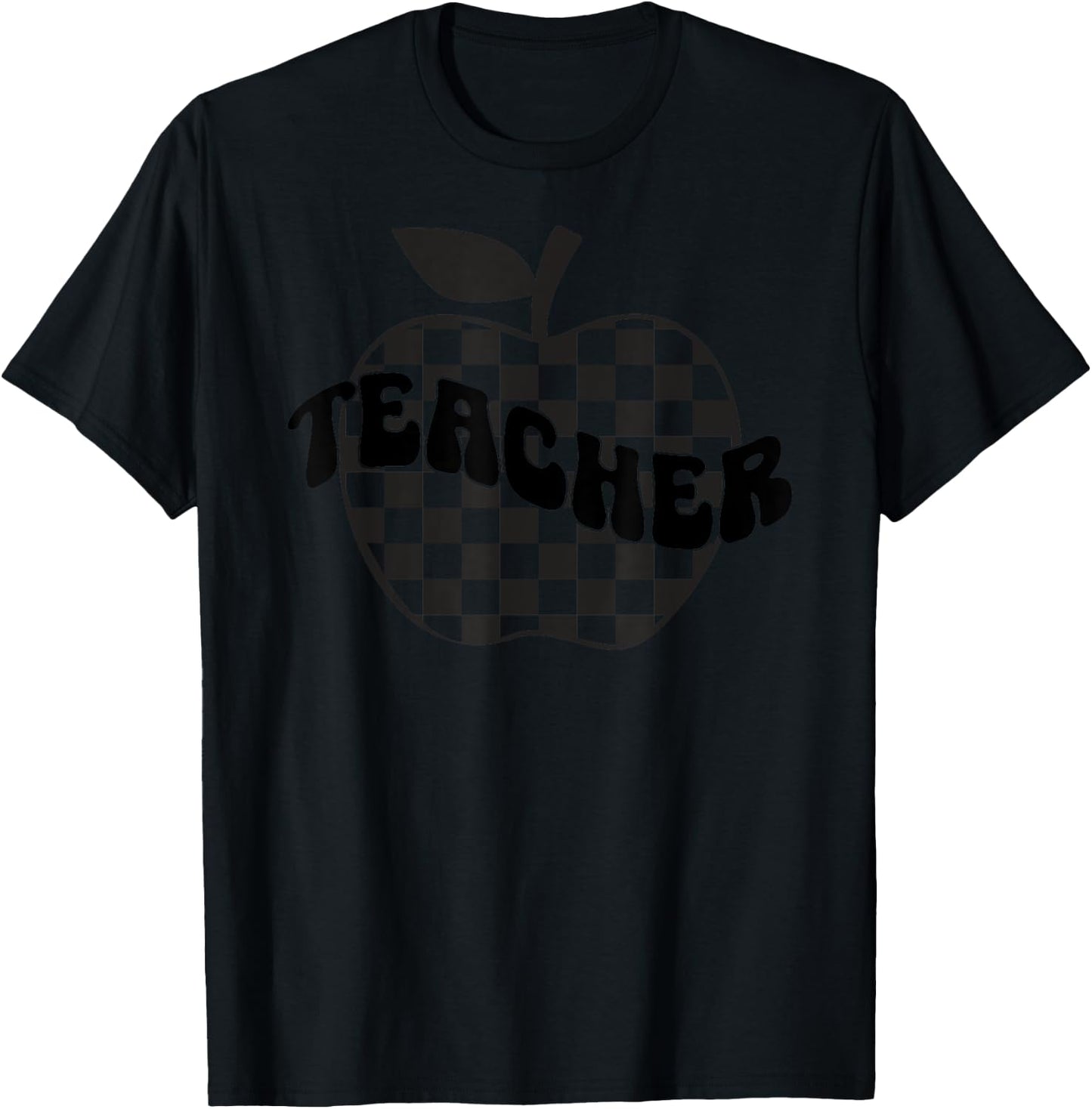 Back to School Checkered Apple Teacher Checkerboard Teacher Women Girls Kids T-Shirt - T-Shirt | Black