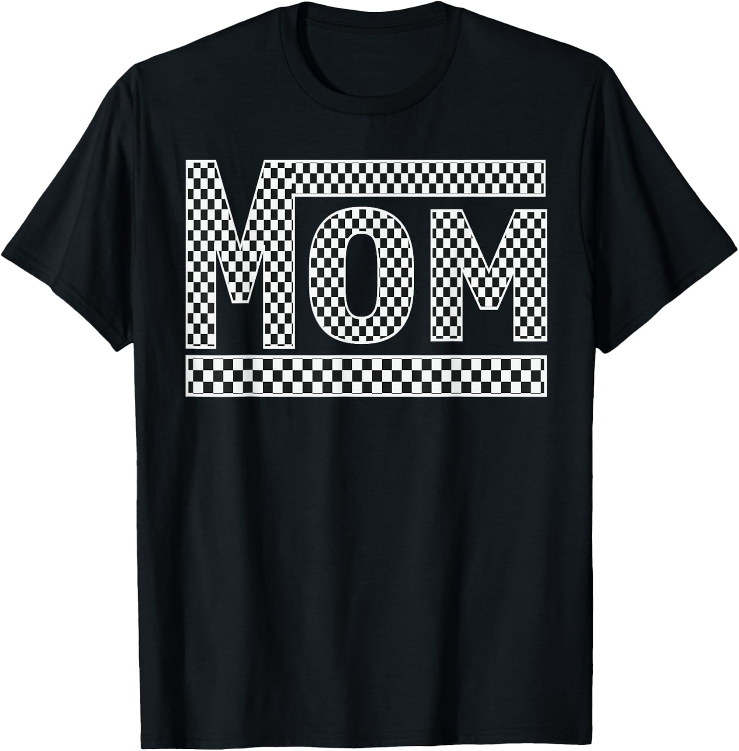 MOM Checkered Mother Mama Women Racing Pit Crew Funny T-Shirt - T-Shirt | Black