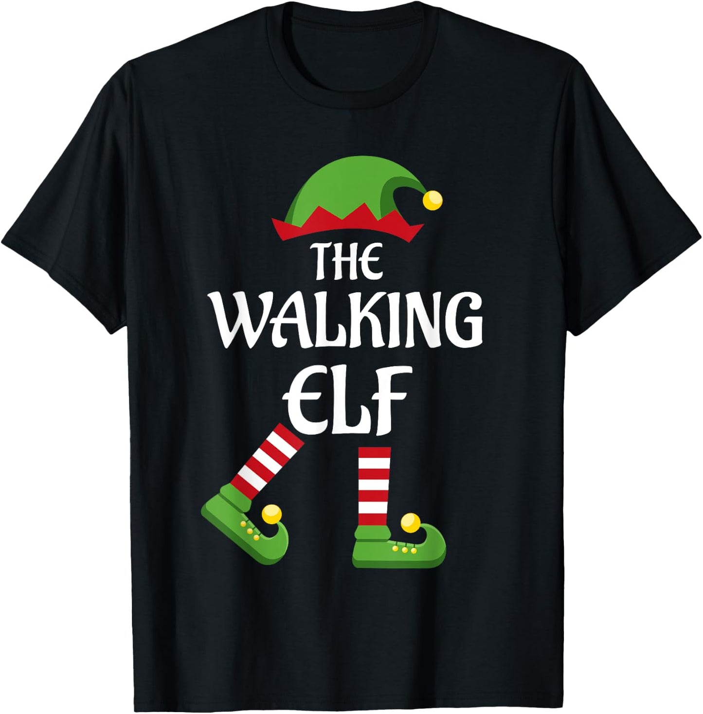 Walking Elf Family Matching Group Christmas T-Shirt - T-Shirt | Black