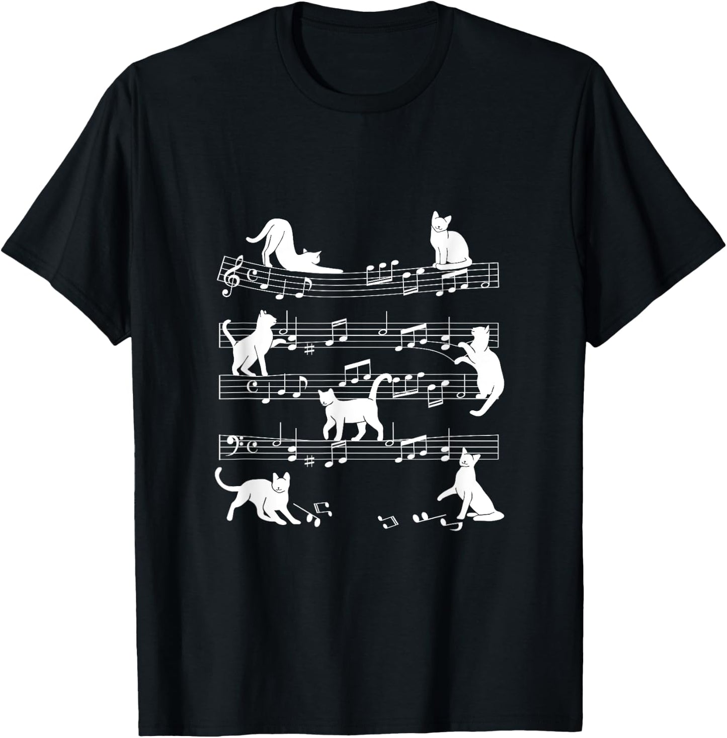 Music Staff Cats T-Shirt - T-Shirt | Black