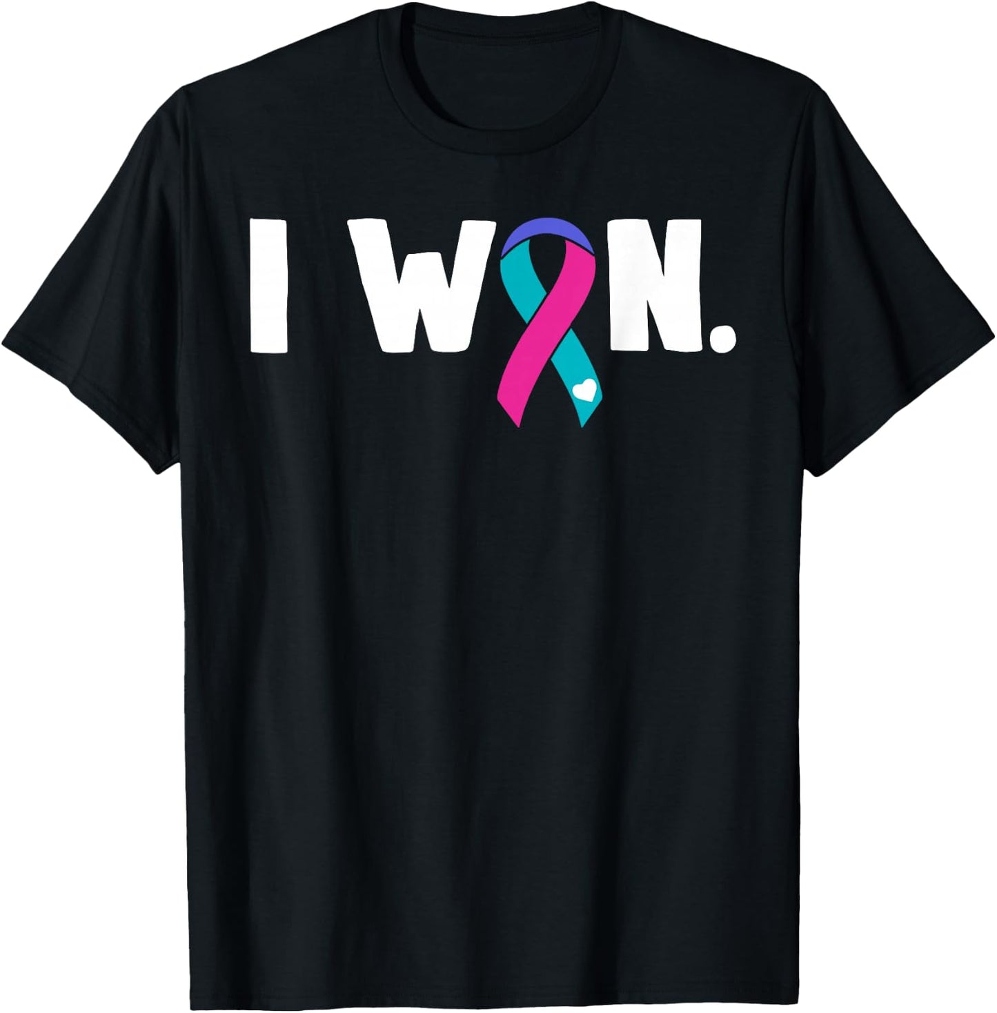 I Won Thyroid Cancer Cancer Survivor Blue Pink Teal Ribbon T-Shirt - T-Shirt | Black