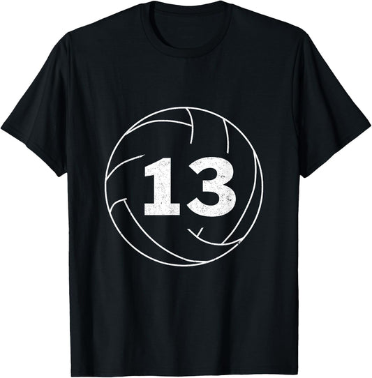 Volleyball Player Jersey Number 13 Thirteen Graphic T-Shirt - T-Shirt | Black