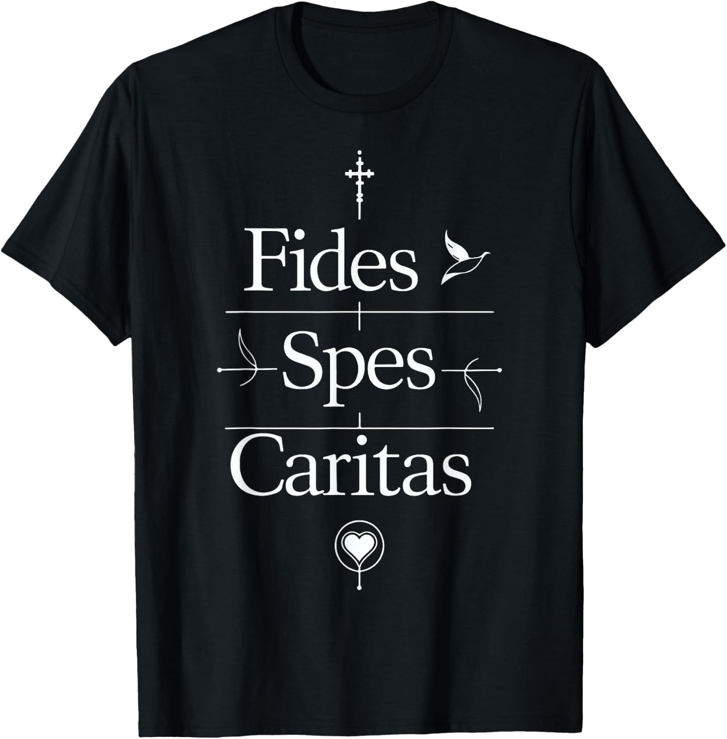 Fides Spes Caritas Religious Latin Faith Hope Love Cross T-Shirt - T-Shirt | Black